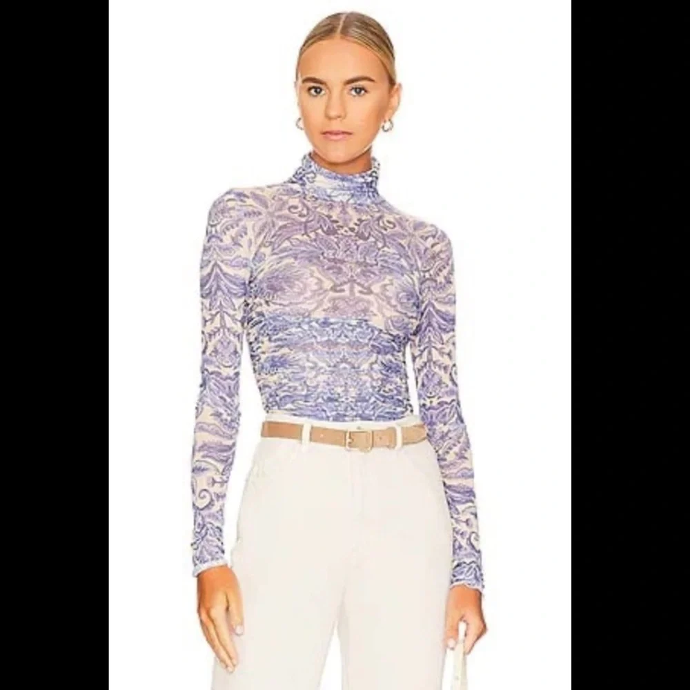 New Free People Under It All Cottagecore Toile Boho Printed Bodysuit sz XS